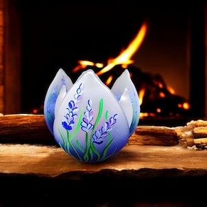 Glass Lotus Lavender Flower Candle Holder, Meticulously Hand Crafted in Ukraine, The Creme De La Creme of Candle Holders
