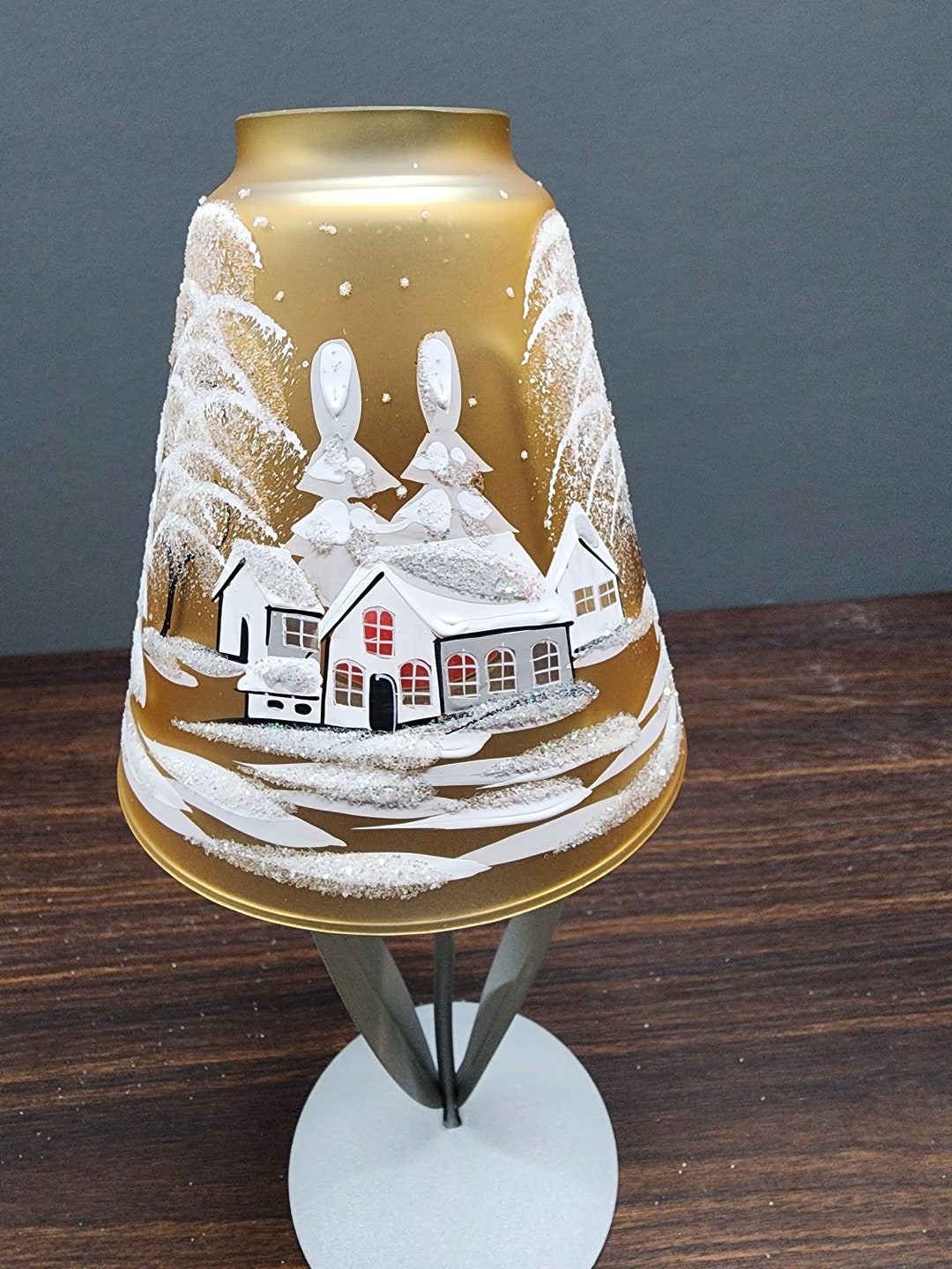 Yellow Candle Holder Lamp Candle Holder Blown Glass Hand Made in