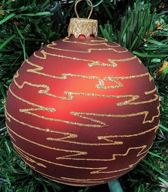 Red Blown Glass Ornament Sunset Dark Red & Gold Ornament - Etsy