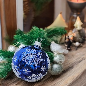 Blue Blown Glass Ornament - Large Snowflake - Shiny Blue Ornament - Hand Made In Ukraine - Hand Painted - Keepsake Ornament - Natural Glass