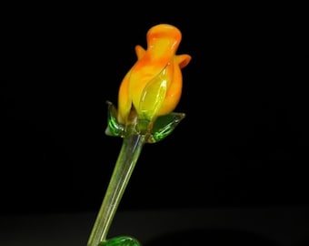 Yellow and Orange Mix Glass Rose, Handcrafted Glass Flower In Ukraine Using Murano Quality Glass, Great Gift For Flower Lovers, 12 Inch Rose