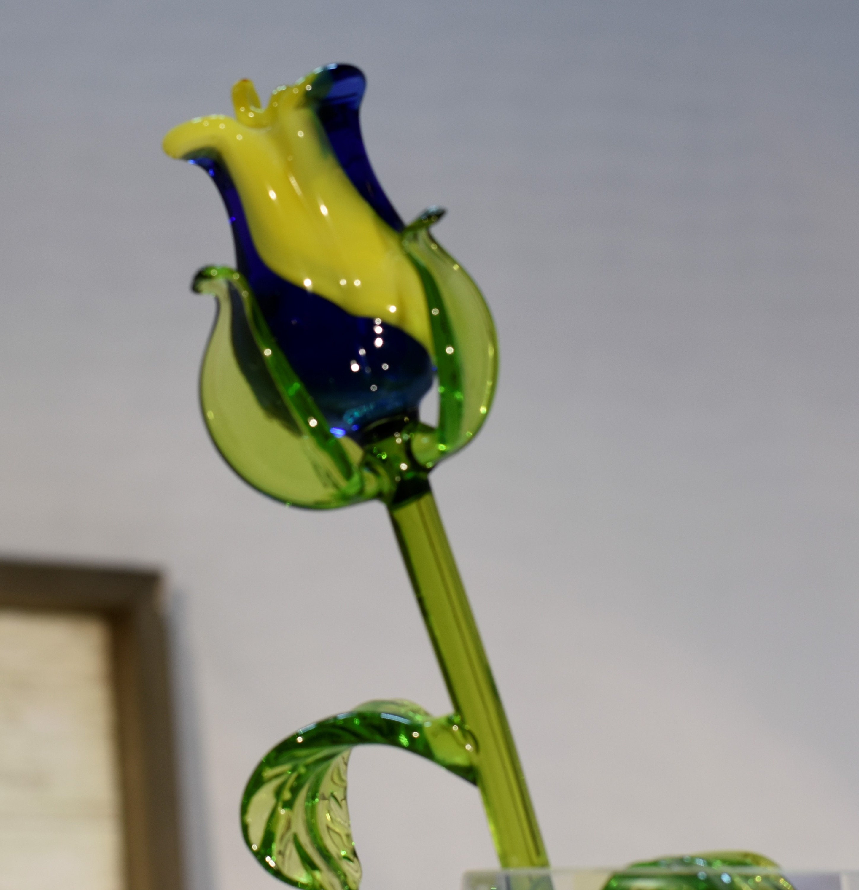 Long Stem Glass Rose Blue and Yellow Single Rose Etsy