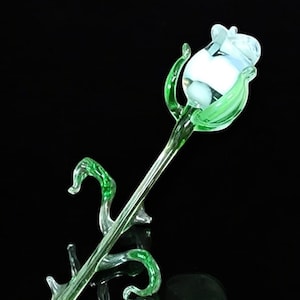 White Glass Rose, Handcrafted Glass Flower, Hand Made In Ukraine Using Murano Quality Glass, Great Gift For Flower Lovers, 9 Inch Rose
