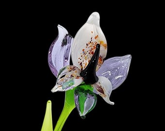 Purple Glass Orchid, Handcrafted Glass Flower, Handmade In Ukraine Using Murano Quality Glass, Great Gift For Flower Lovers, 6 Inches Orchid