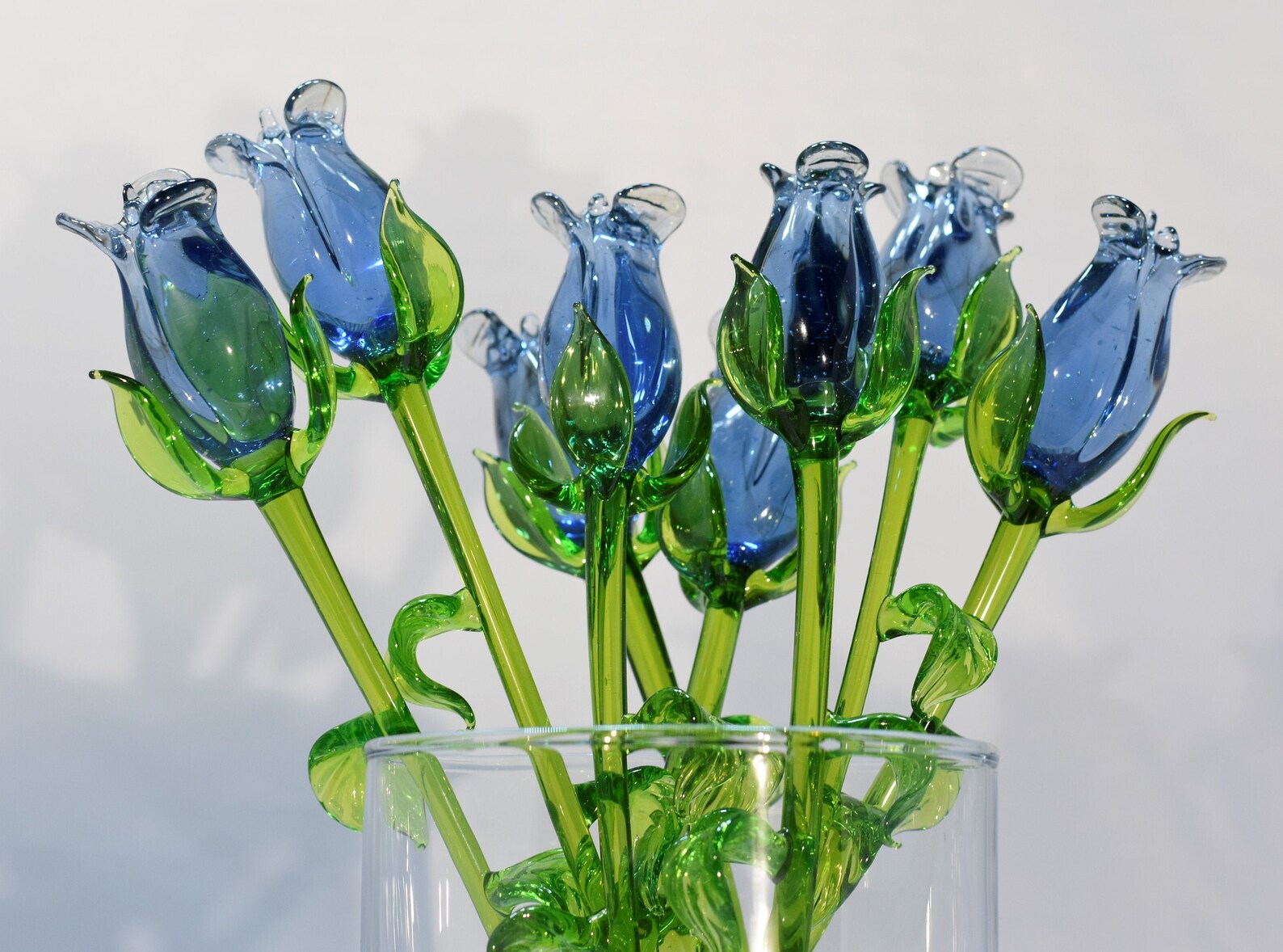 Long Stem Glass Rose Light Blue Single Rose Handmade Etsy