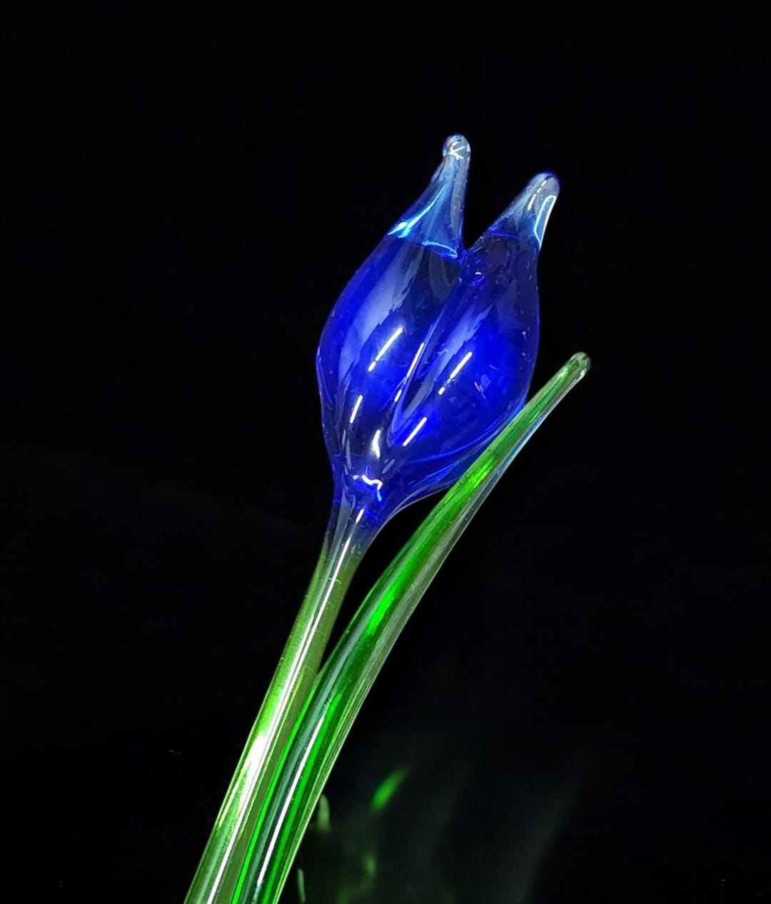 Blue Glass Tulip, Handcrafted Glass Flower, Hand Made in Ukraine