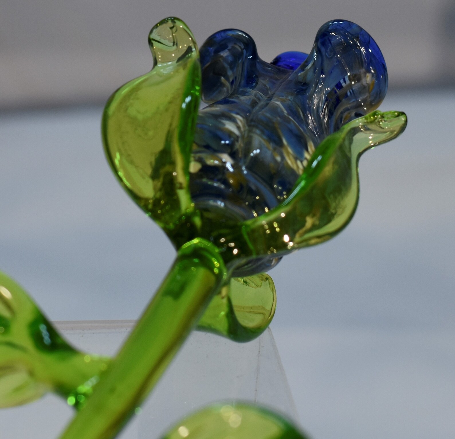 Long Stem Glass Rose Blue Marble Single Rose Handmade Etsy