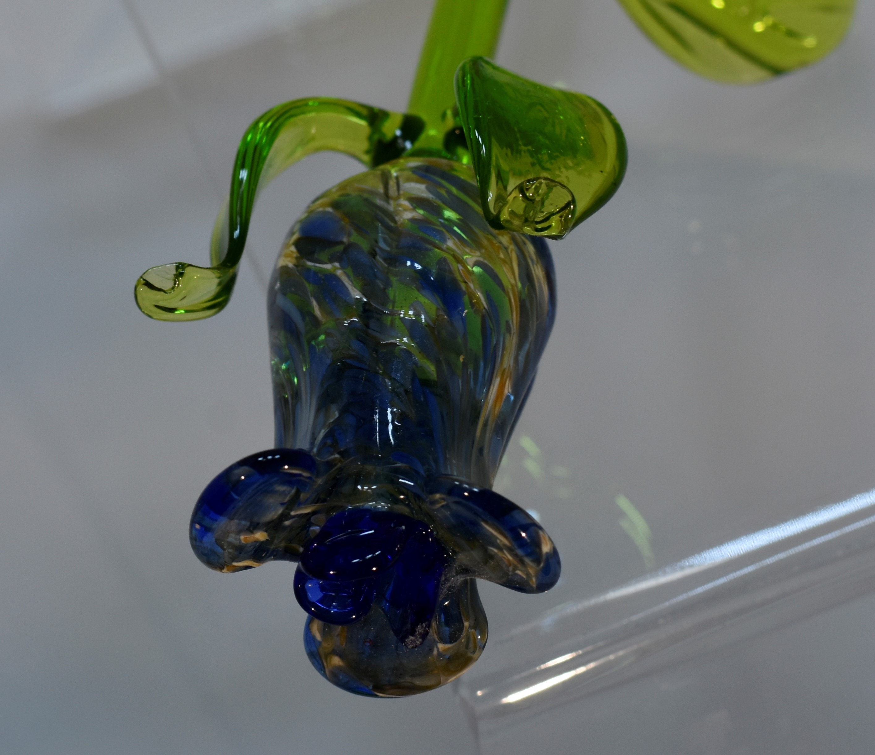 Long Stem Glass Rose Blue Marble Single Rose Handmade Etsy