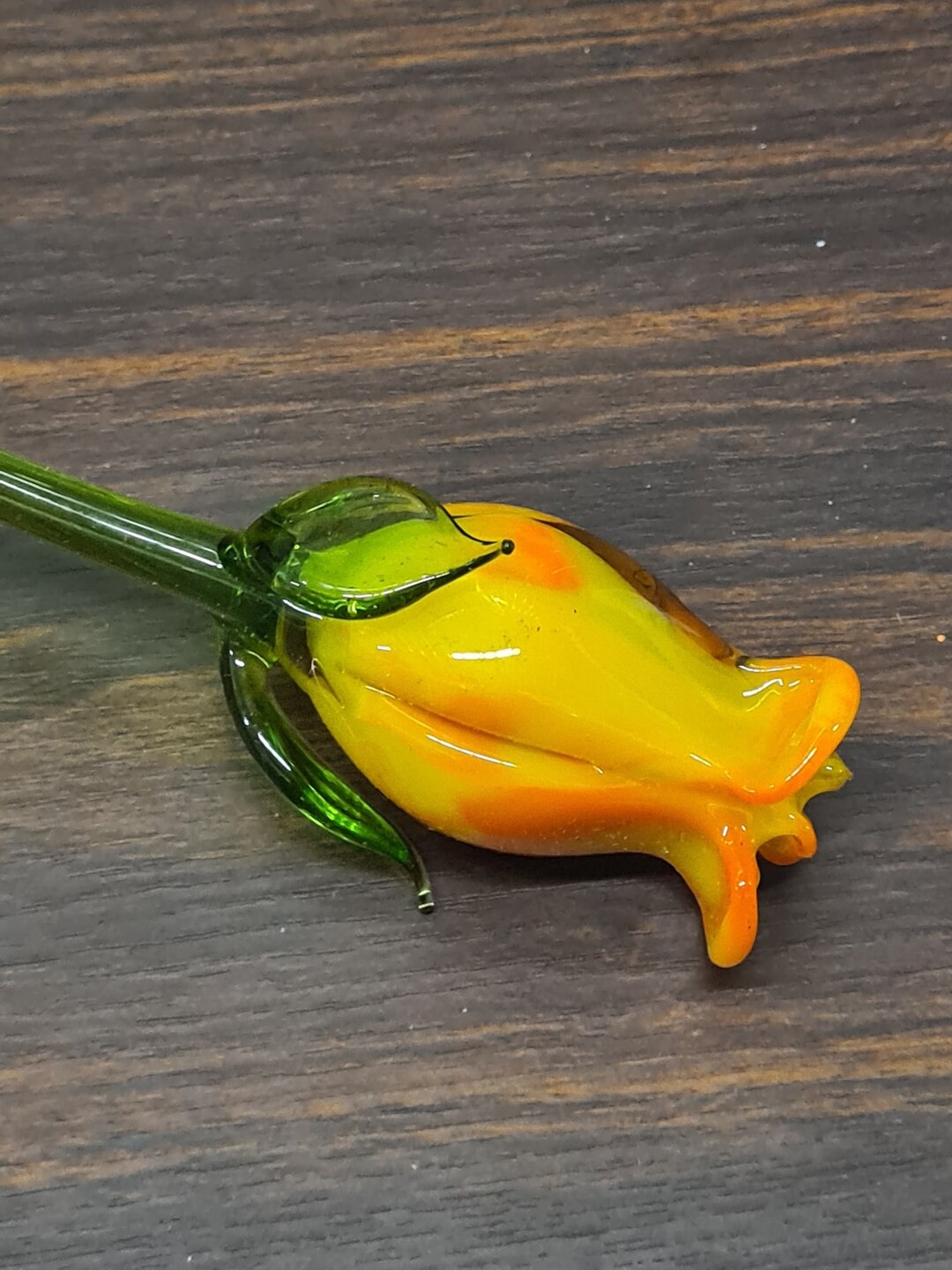 Glass Flower Rose, Lampworking Style Long Stem Yellow Orange Mix, Hand ...