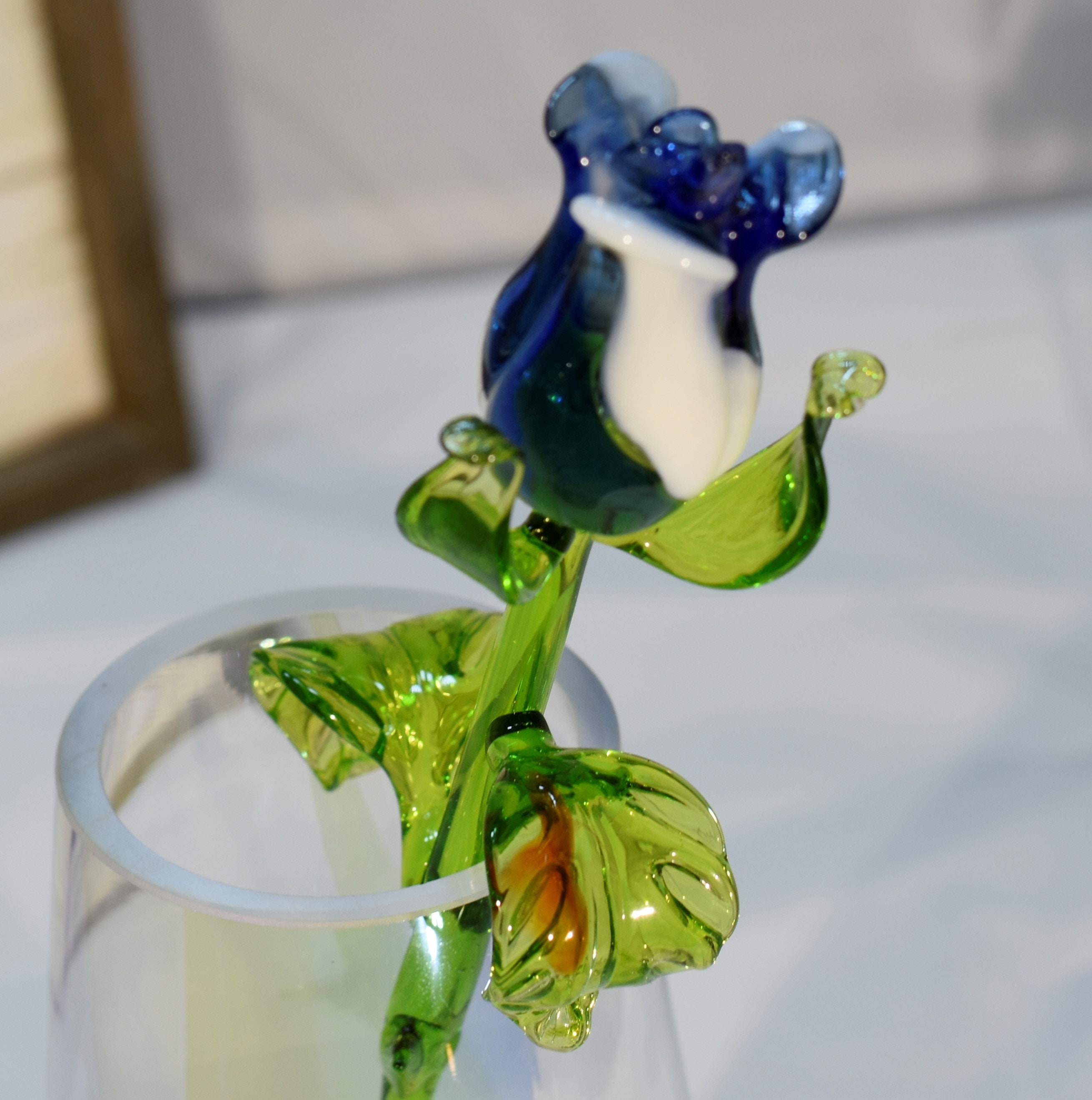 Long Stem Glass Rose Light Blue and White Single Rose Etsy