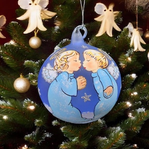 Blown Glass Ornament - Angels - Hand Made In Ukraine - Keepsake Ornament - Baby Angels - Baby Blue - Hand Painted - Natural Glass Loop