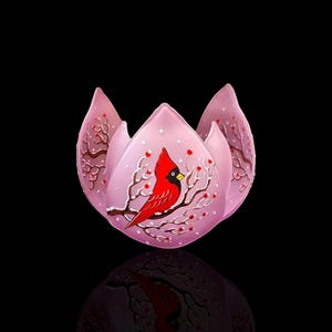 Glas Pink Lotus Cardinal Kerzenhalter, sorgfältig handgefertigt in der Ukraine, die Creme De La Creme der Kerzenhalter