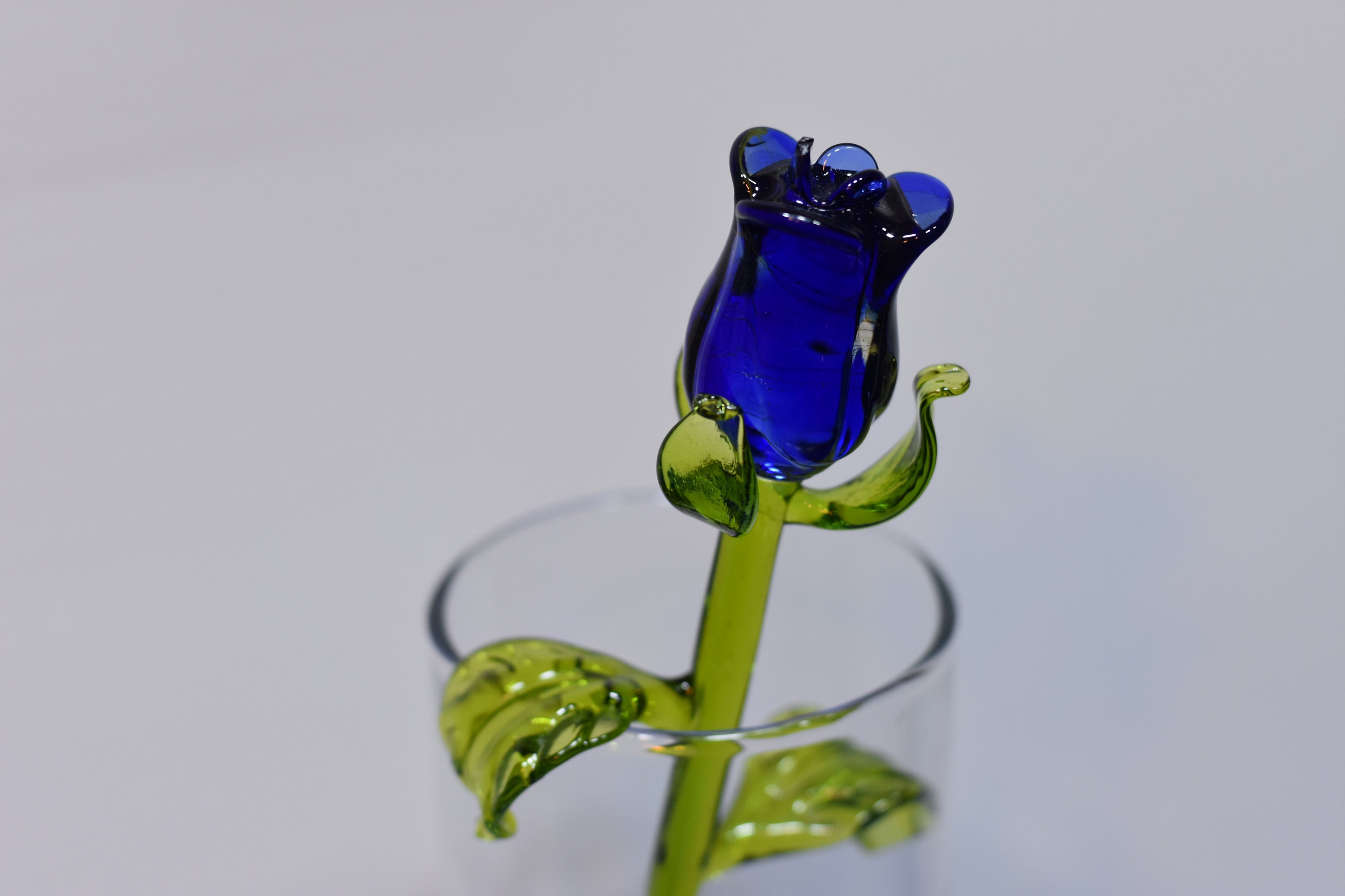 Long Stem Glass Rose Blue Etsy
