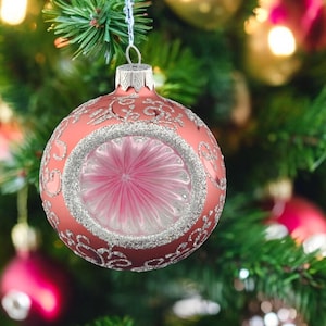 Pink Blown Glass Refractor Ornament - Hand Made In Ukraine - Hand Painted Silver and Pink - Reflector - Keepsake Ornament - Natural Glass