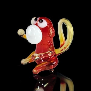 Red Monkey Figurine, Mini Glass Murano Quality Lampworking Glass Figurine, Hand Made In Ukraine, A Great Addition To Your Collection