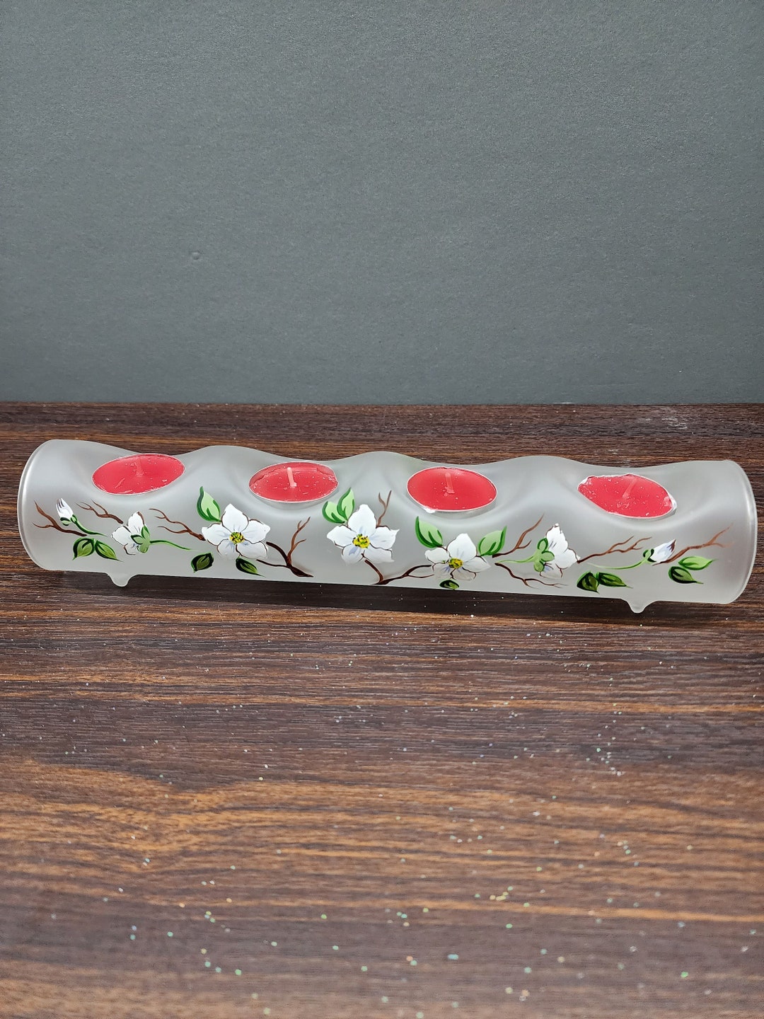 Frosted Glass Candle Holder Centerpiece Style Quadruple Holder Dogwood