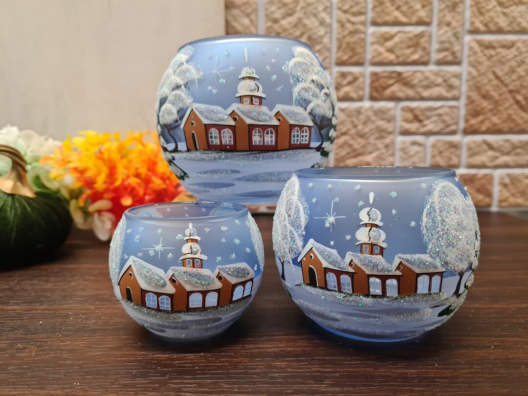 Light Blue Candle Holder Blown Glass Hand Made Light Blue Brown