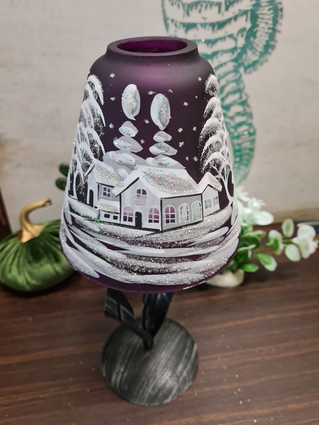 Purple Candle Holder Lamp Candle Holder Blown Glass Hand Etsy