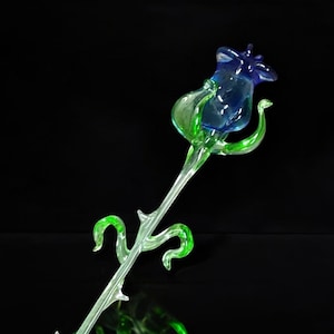 Blue Glass Rose, Handcrafted Glass Flower, Hand Made In Ukraine Using Murano Quality Glass, Great Gift For Flower Lovers, 9 Inch Rose