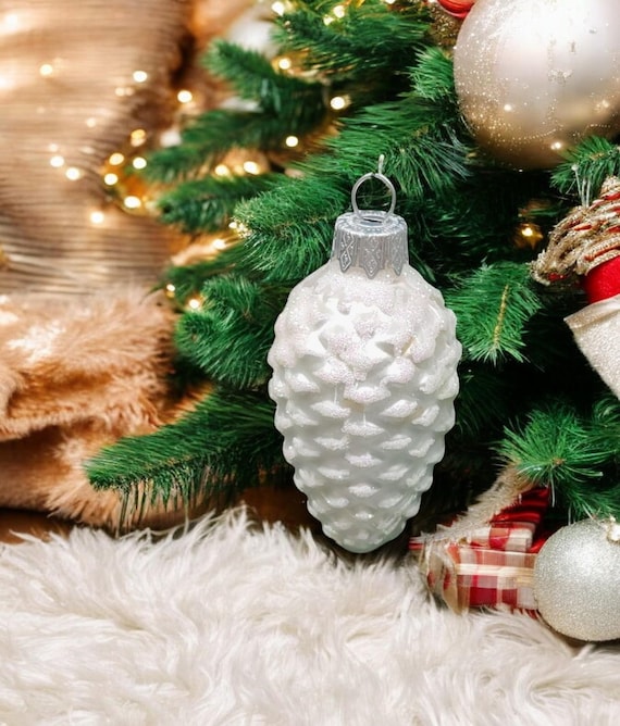 Pinecone Ornament - Hand Made In Ukraine - Blown Glass Ornament - Hand Decorated - Keepsake Ornament - Silver Pinecone - Shape Ornament