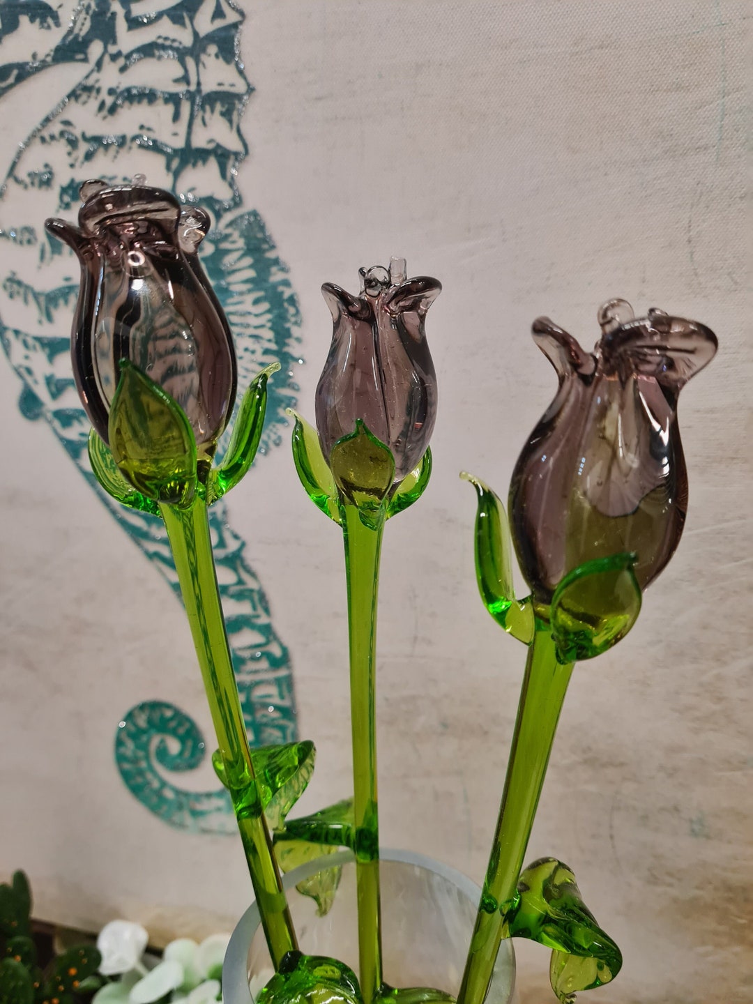 Long Stem Glass Rose Purple Lavender Single Rose Hand Made Blown Glass ...