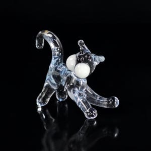 Clear Cat Figurine, Mini Glass Murano Quality Lampworking Glass Figurine, Hand Made In Ukraine, A Great Addition To Your Collection