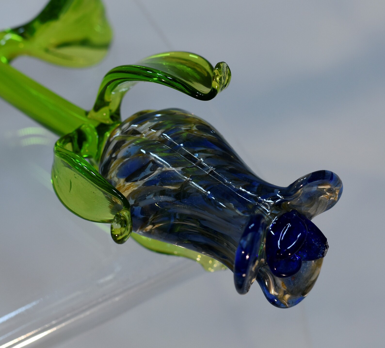 Long Stem Glass Rose Blue Marble Single Rose Handmade Etsy