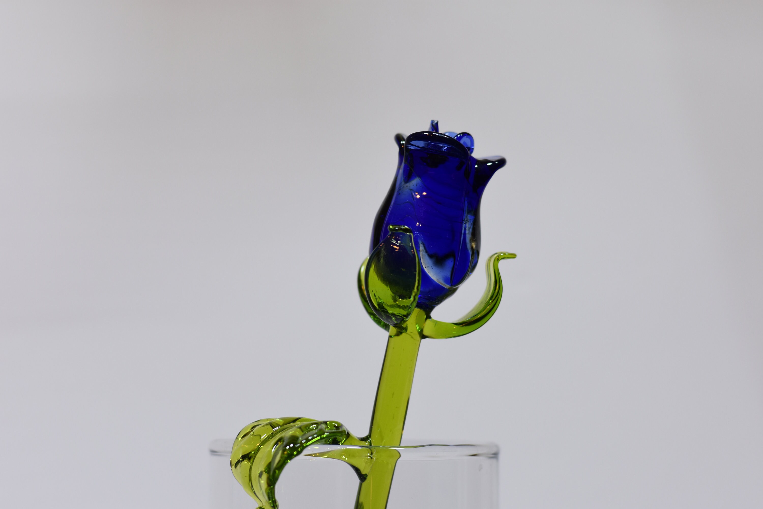 Long Stem Glass Rose Blue Etsy