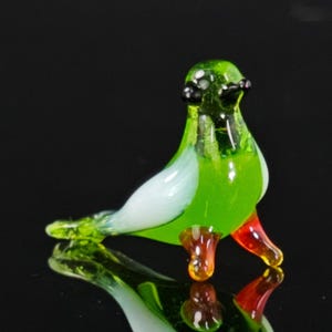 Green Bird Figurine, Mini Glass Murano Quality Lampworking Glass Figurine, Hand Made In Ukraine, A Great Addition To Your Collection