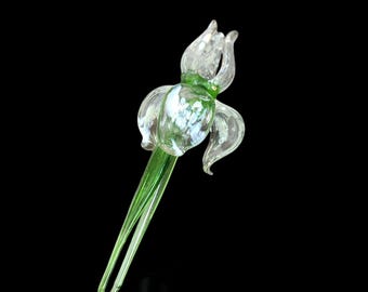 Clear Glass Iris, Handcrafted Glass Flower, Hand Made In Ukraine Using Murano Quality Glass, Great Gift For Flower Lovers, 12 Inches Iris