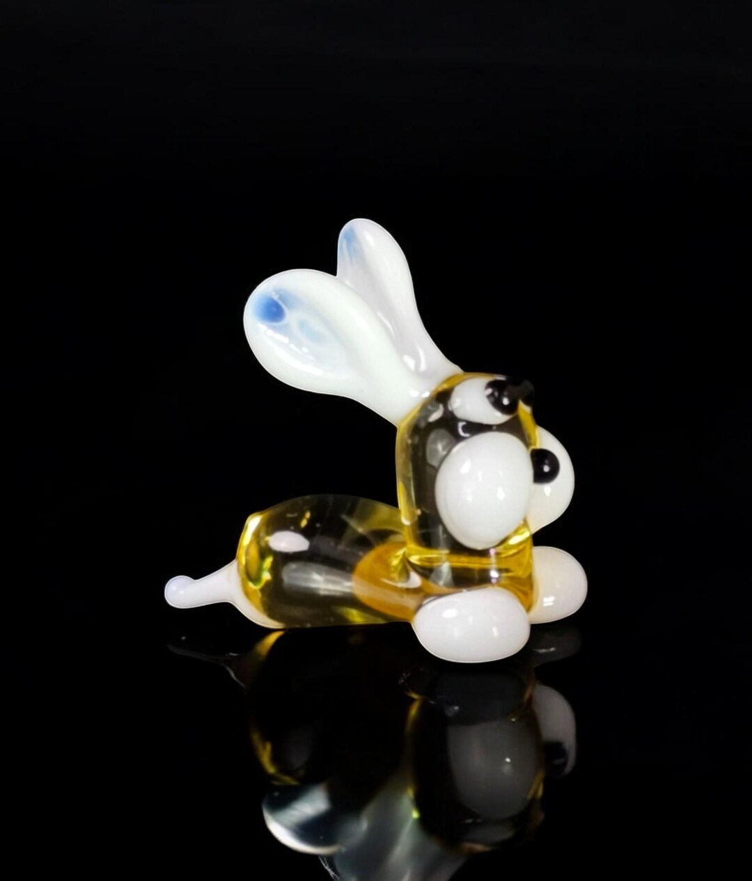 琥珀色のウサギの置物、ミニガラスのムラーノ品質のランプワークガラス