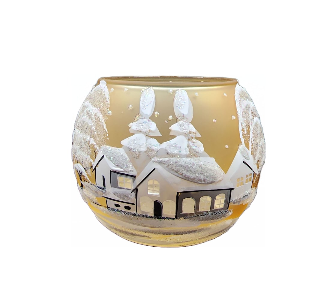 Yellow Candle Holder Blown Glass Hand Made in Ukraine White Cottages