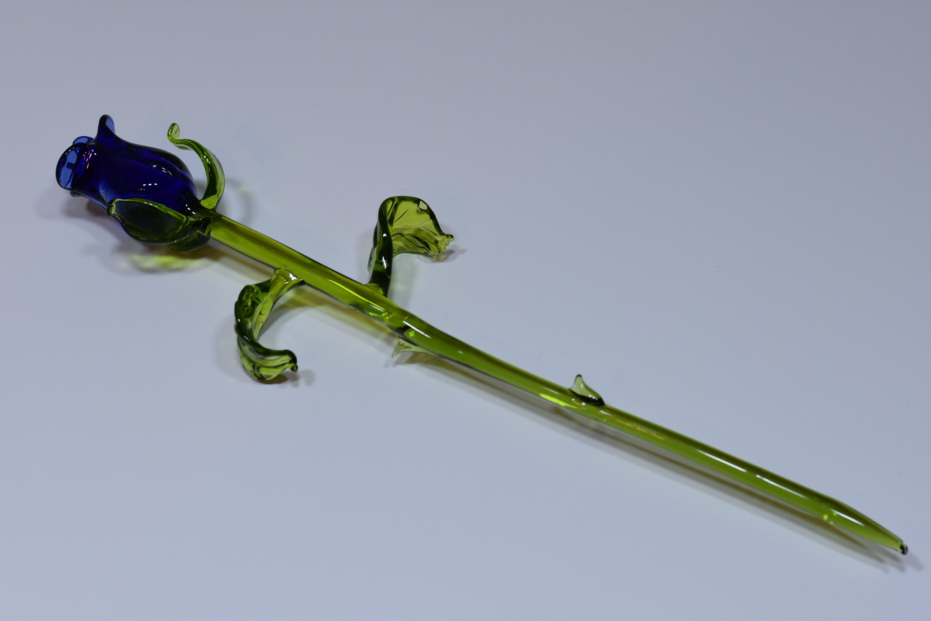 Long Stem Glass Rose Blue Single Rose Hand Made Etsy