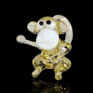 Amber Monkey Figurine, Mini Glass Murano Quality Lampworking Glass Figurine, Hand Made In Ukraine, A Great Addition To Your Collection