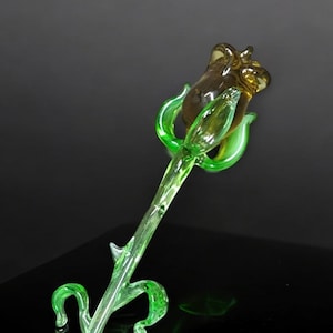 Amber Glass Rose, Handcrafted Glass Flower, Hand Made In Ukraine Using Murano Quality Glass, Great Gift For Flower Lovers, 9 Inch Rose