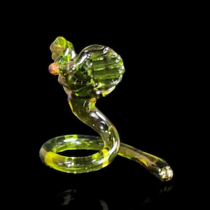 Green Cobra Figurine, Mini Glass Murano Quality Lampworking Glass Figurine, Hand Made In Ukraine, A Great Addition To Your Collection