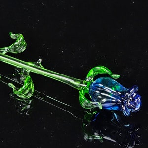 Long Stem Glass Rose - Blue - Single Rose - Hand Made - Lampworking - Blown Glass - Forever Rose - Made In Ukraine - Murano Quality