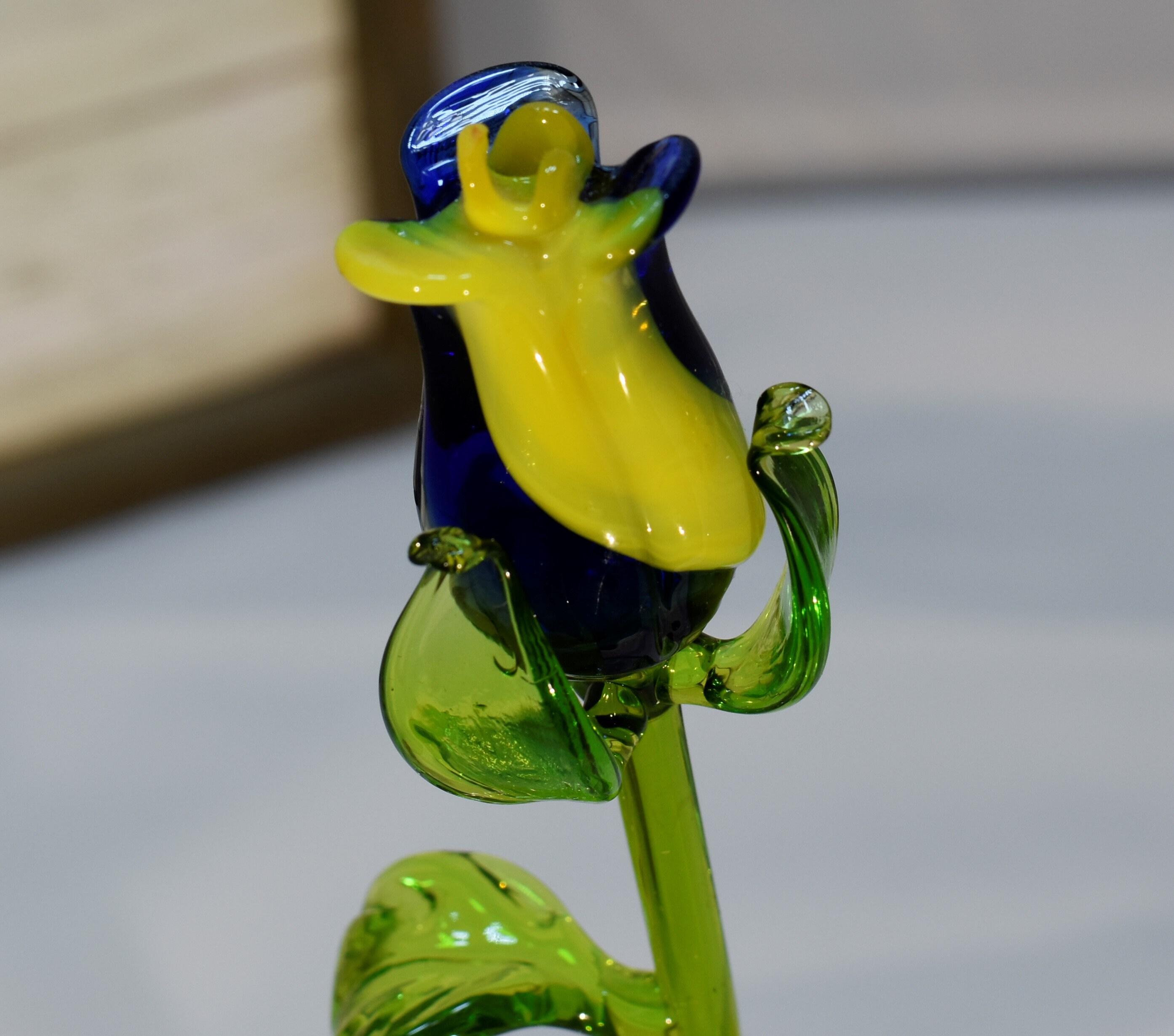 Long Stem Glass Rose Blue and Yellow Single Rose Etsy