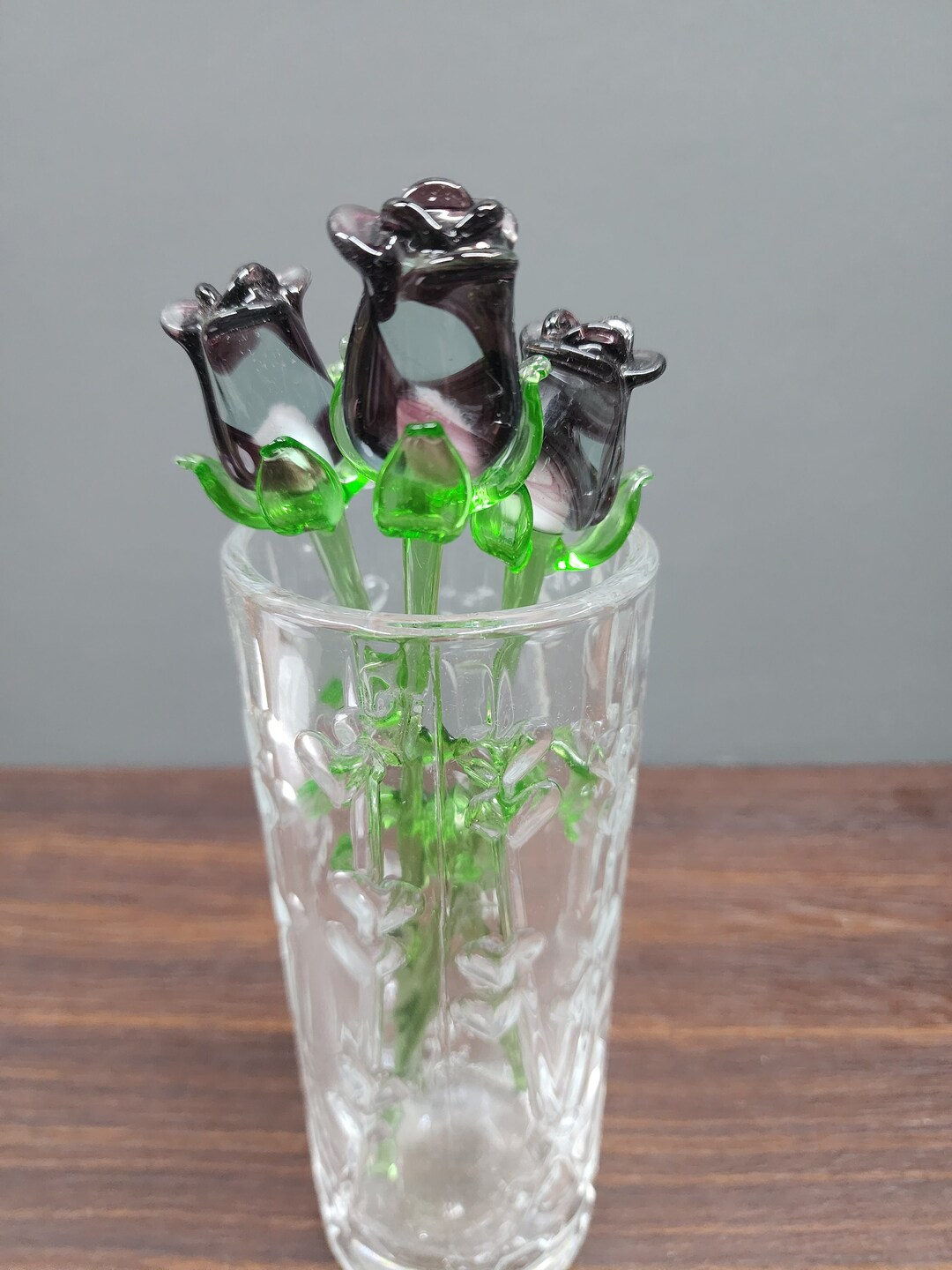 Purple Rose Glass Flower Medium Stem Forever Rose Hand Made in Ukraine ...