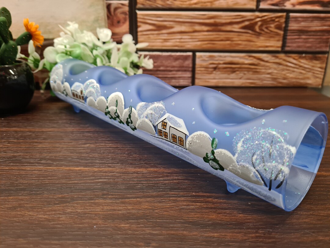 Light Blue Glass Candle Holder Centerpiece Style Quadruple Holder