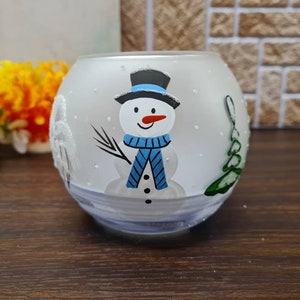 Snowman Candle Holder Hand Made In Ukraine Blown Glass Hand Painted Snowman In Winter Unique Gift Winter Decor Peace Of Mind image 6