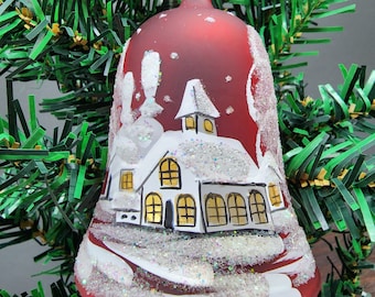 Red Bell Ornament - Blown Glass - Hand Painted - Made In Ukraine - Red Glass - Natural Glass - Church - Glass Bell w Clapper - Winter Wonder