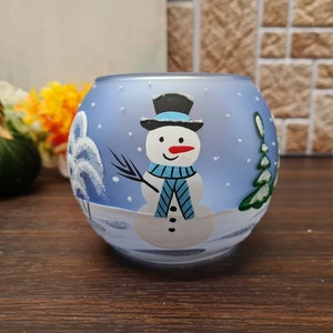 Snowman Candle Holder Hand Made In Ukraine Blown Glass Hand Painted Snowman In Winter Unique Gift Winter Decor Peace Of Mind image 4