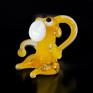 Yellow Monkey Figurine, Mini Glass Murano Quality Lampworking Glass Figurine, Hand Made In Ukraine, A Great Addition To Your Collection
