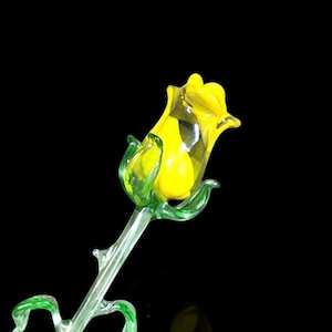Yellow Glass Rose, Handcrafted Glass Flower, Hand Made In Ukraine Using Murano Quality Glass, Great Gift For Flower Lovers, 9 Inch Rose