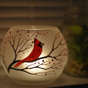 Frosted Glass Candle Holder, Hand Crafted in Ukraine, Cardinal, Wonderful Year Round