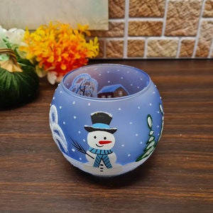 Snowman Candle Holder Hand Made In Ukraine Blown Glass Hand Painted Snowman In Winter Unique Gift Winter Decor Peace Of Mind image 8