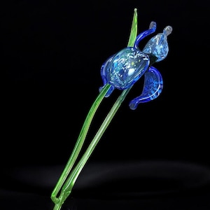 Glass Flower Iris Long Stem Blue Iris Flower Gift Handmade Murano Quality Lampworking Technique Hand Made in Ukraine Mother&#39;s Day
