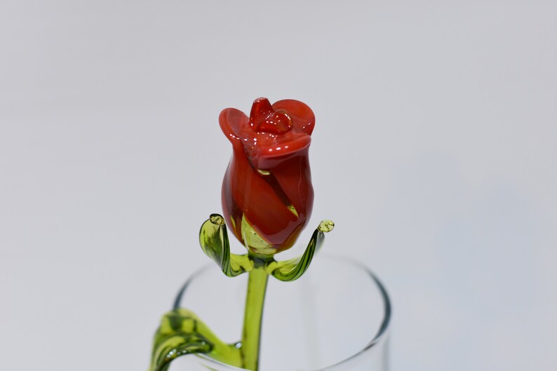 6 Long Stem Glass Roses Red Etsy