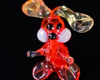 Mini Glass Rabbit Figurine, Red Rabbit, Murano Quality Lampworking Glass Figurine Hand Made In Ukraine, A Great Addition To Your Collection